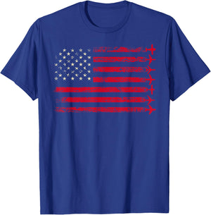 Aircraft American Flag Airplane Pilot 4th of July Aviation Kids Men T-Shirt - T-Shirt | Royal