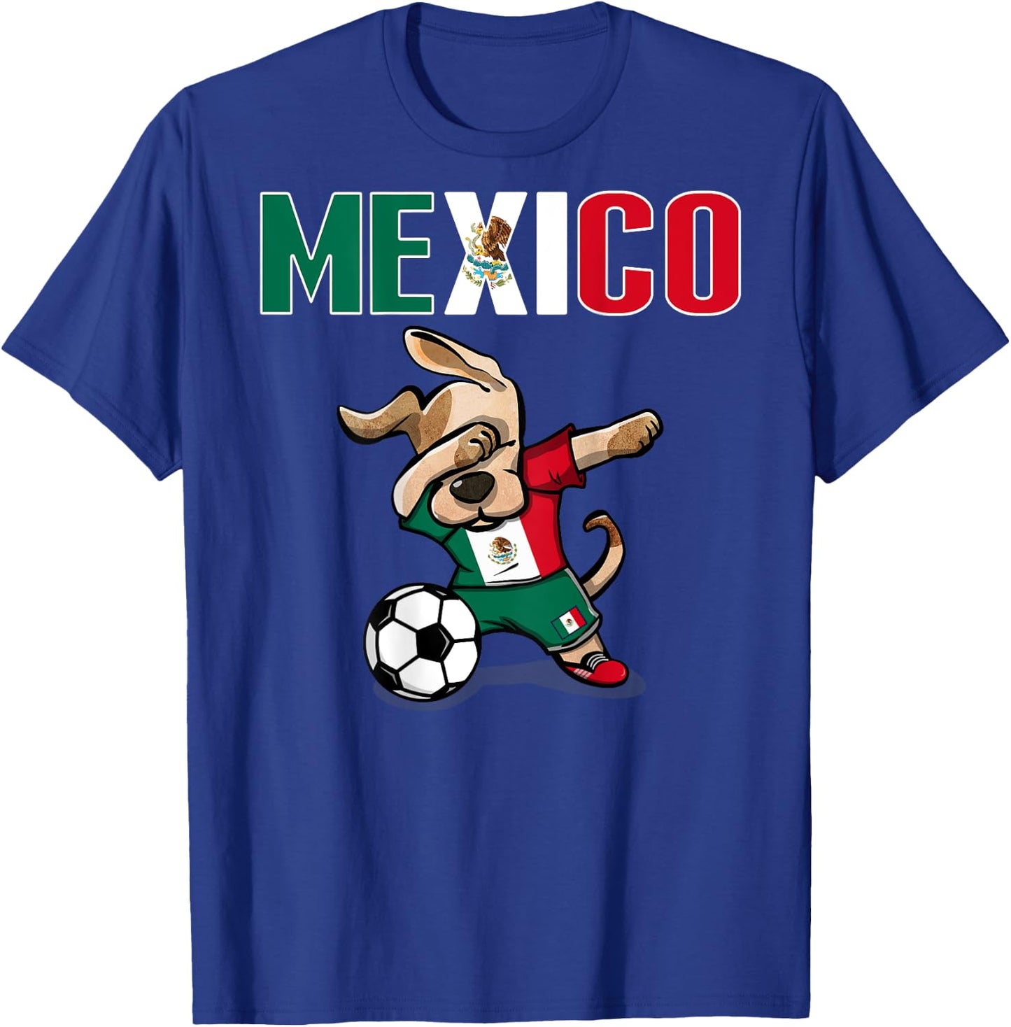 Dabbing Dog Mexico Soccer Lover Jersey Mexican Flag Football Women Kids T-Shirt - T-Shirt | Royal