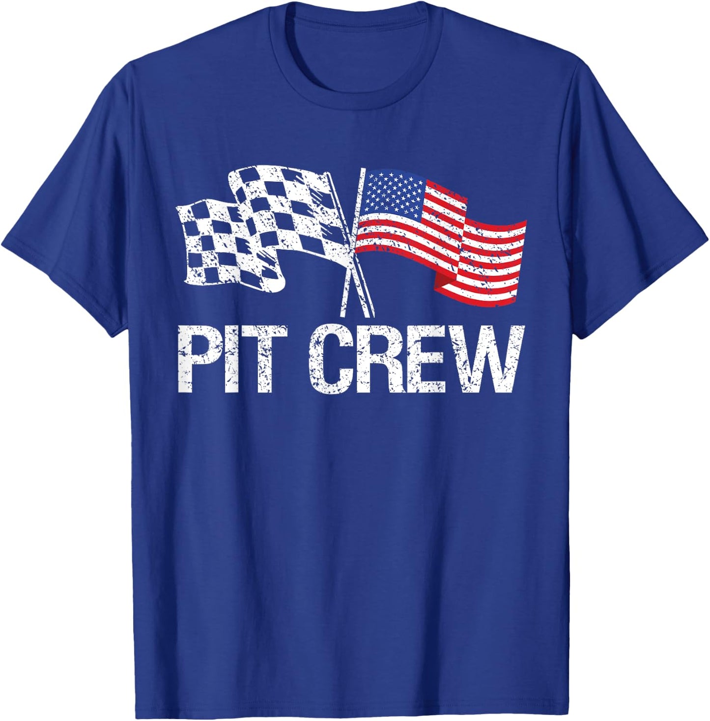 Pit Crew for Race Car Parties USA Racing Flag T-Shirt - T-Shirt | Royal