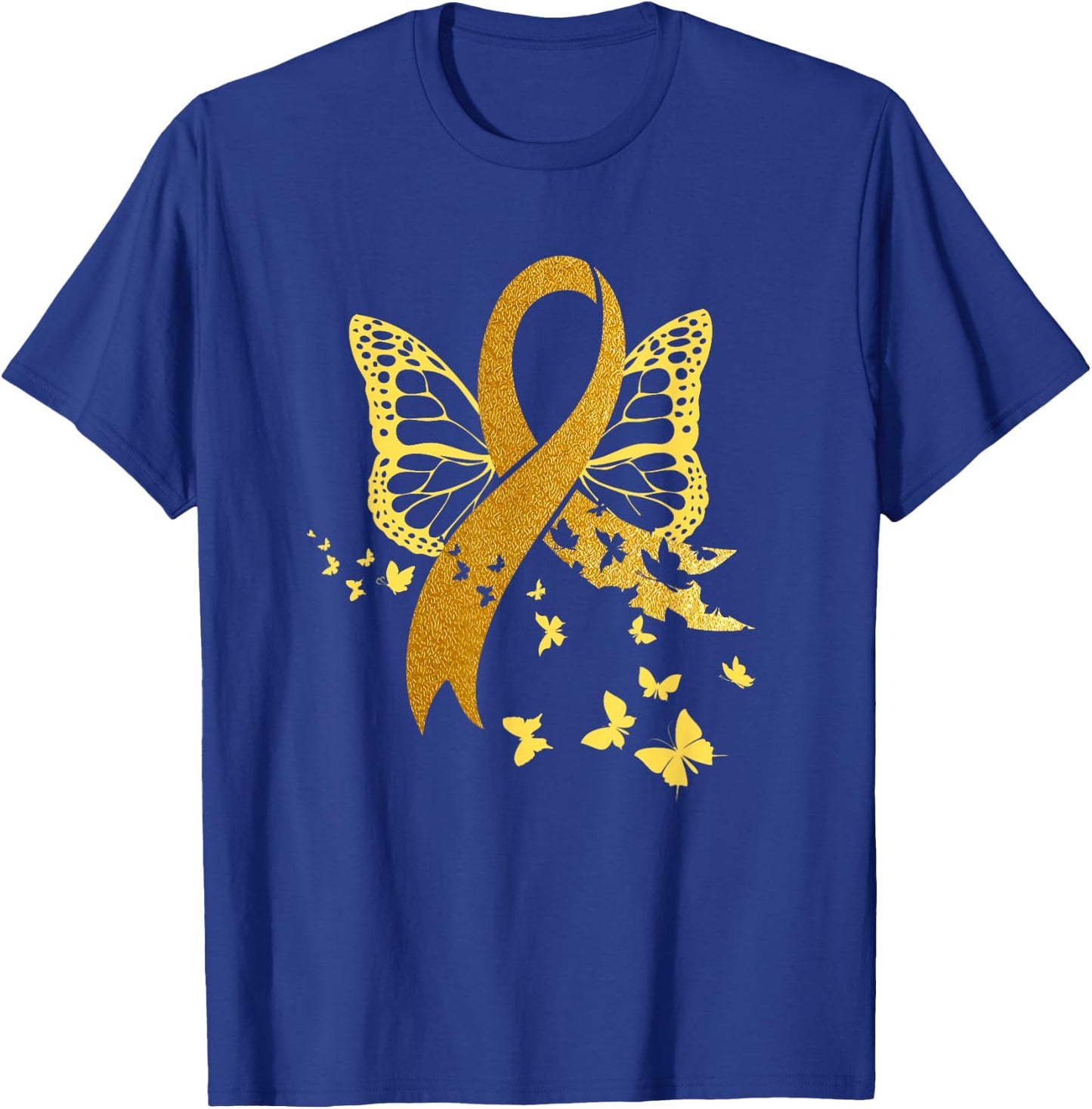 Childhood Cancer Awareness Gold Ribbon Butterfly Fighter T-Shirt - T-Shirt | Royal
