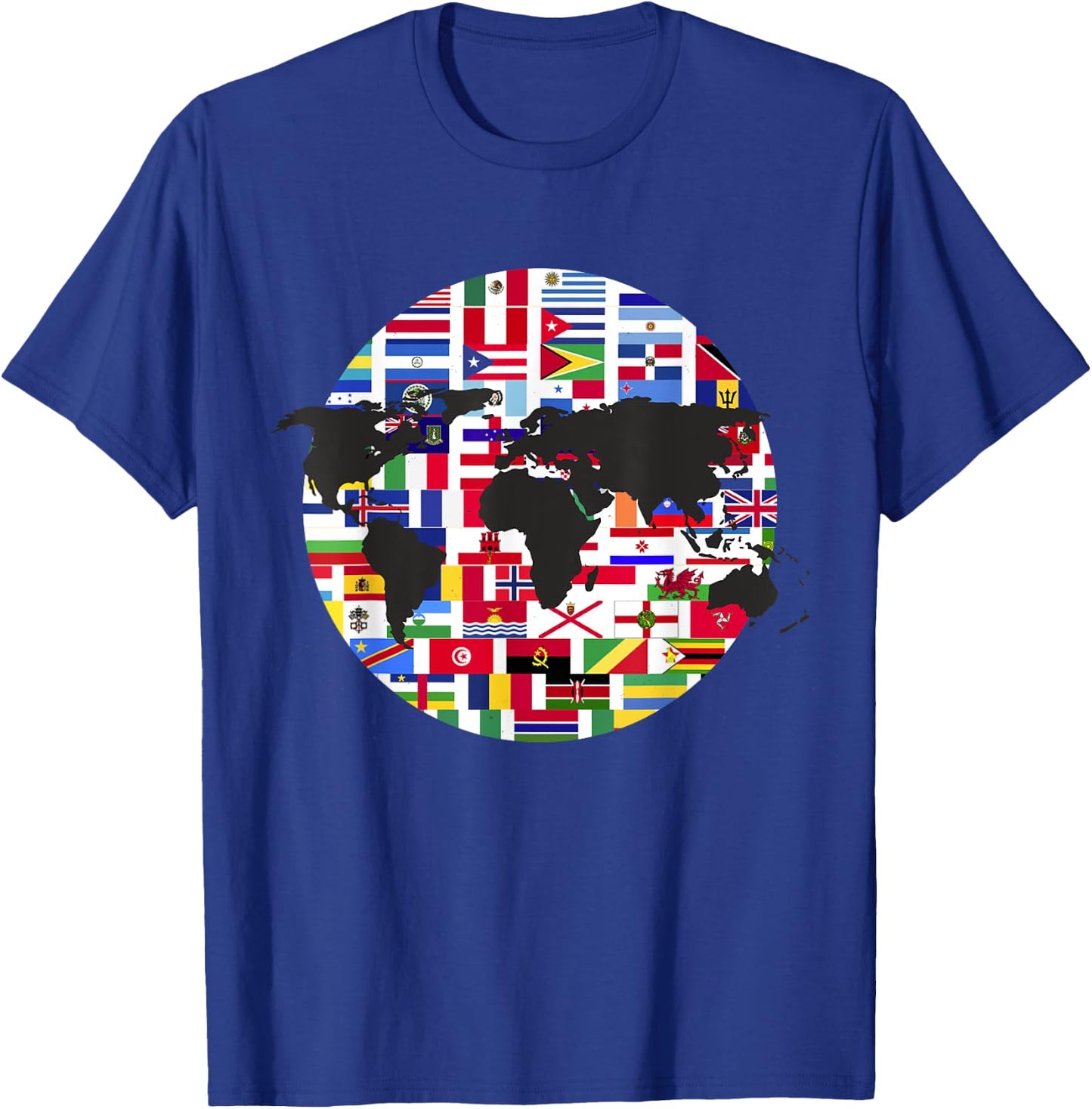 World Map International Country Flags Traveling World Flags T-Shirt - T-Shirt | Royal