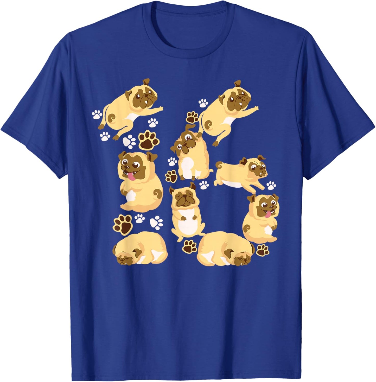 Cute Dog 16th Birthday Gift | Cool 16 Years Old Pug Boy Girl T-Shirt - T-Shirt | Royal