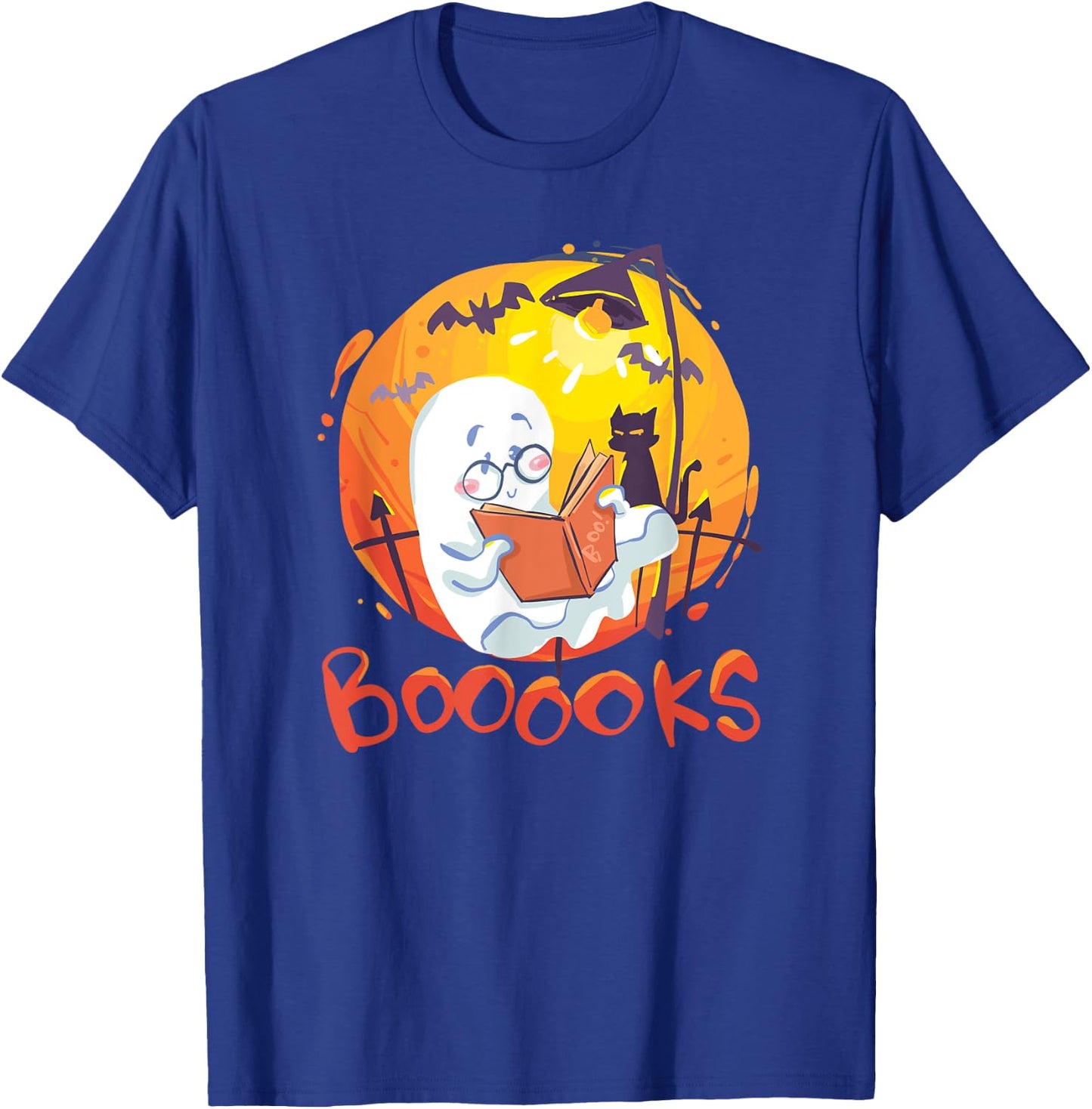 Booooks Ghost Funny Halloween Teacher Book Library Reading T-Shirt - T-Shirt | Royal