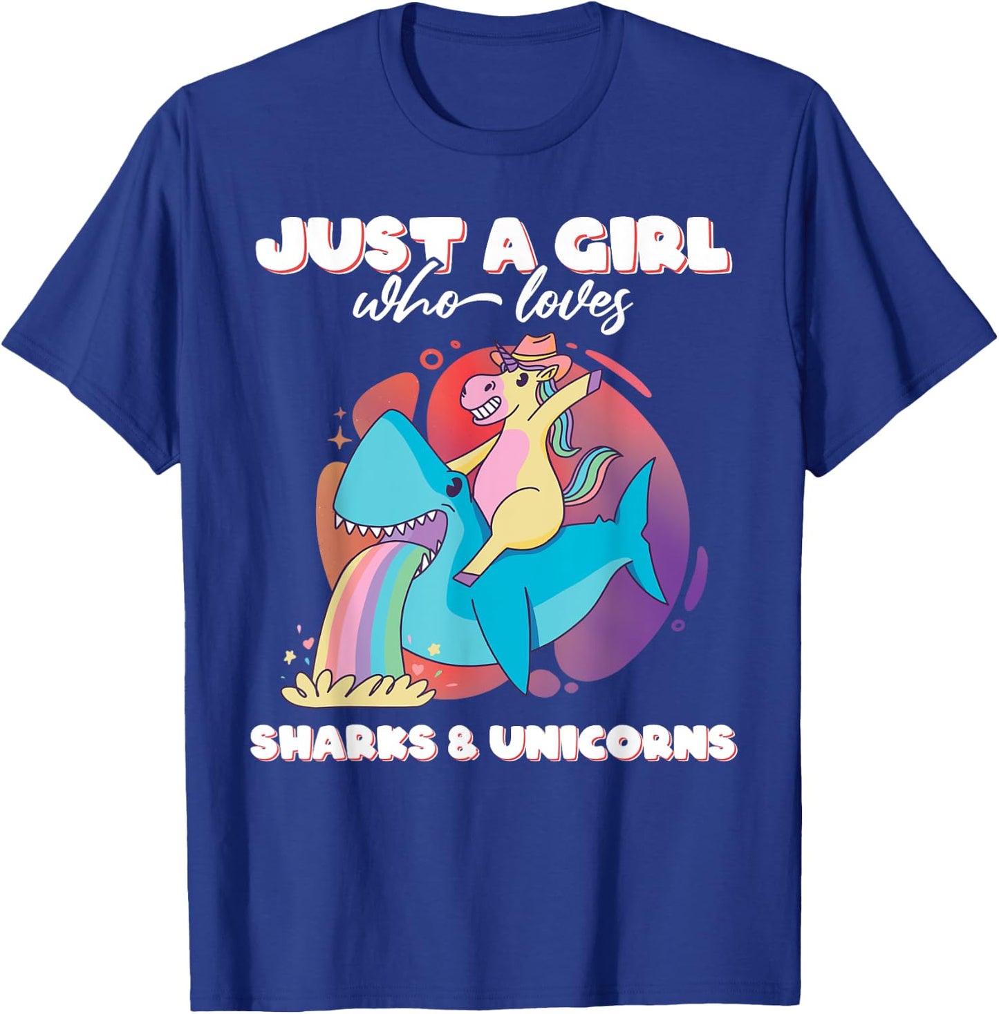 Just a Girl who loves Sharks & Unicorns Girls Ladies Shark T-Shirt - T-Shirt | Royal