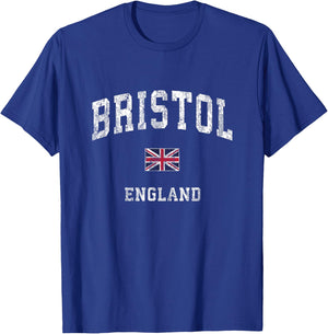 Bristol England Vintage Athletic Sports Design T-Shirt - T-Shirt | Royal