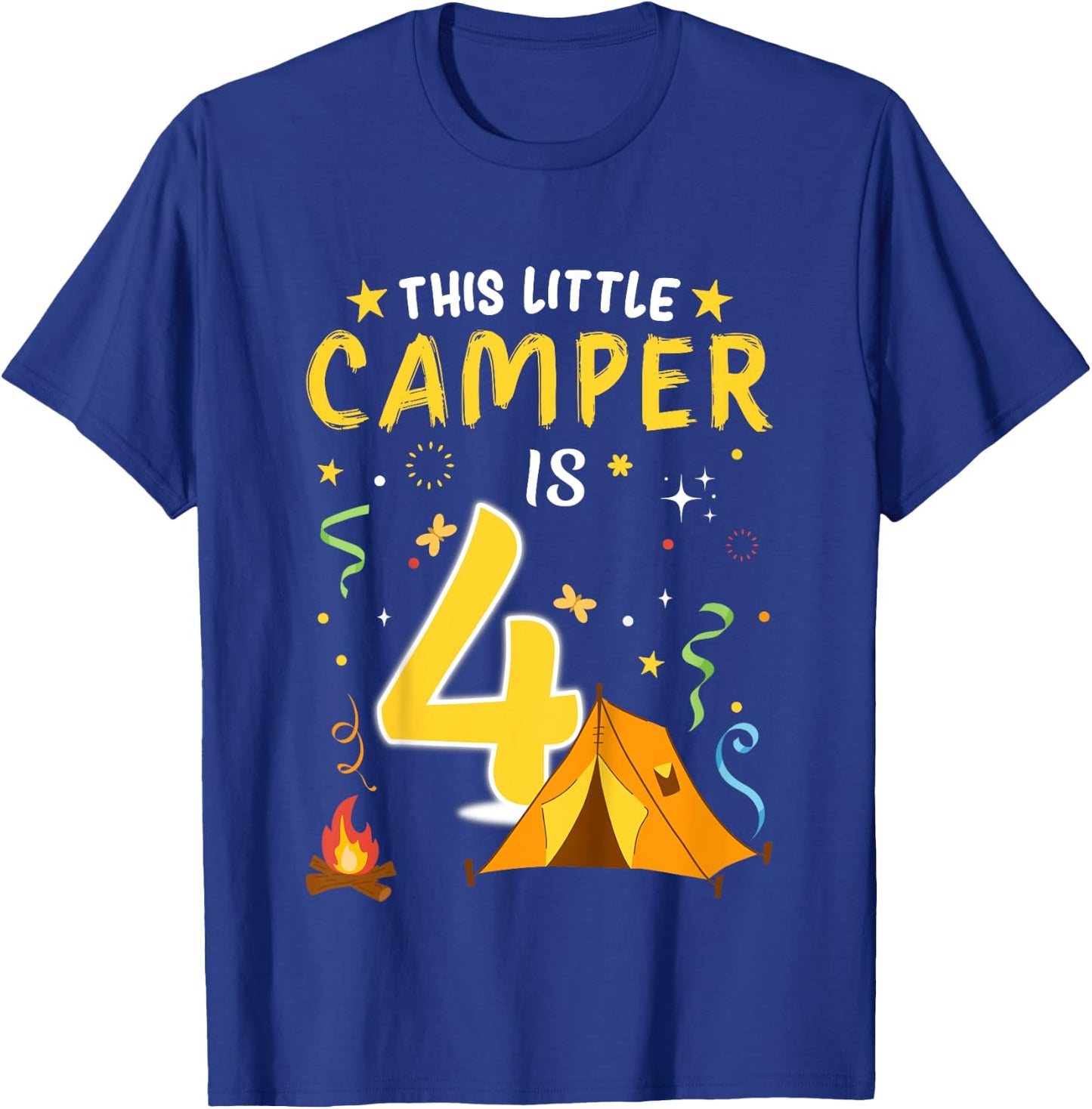 Kids 4 Year Old Camper Kids 4th Birthday Camping Costume T-Shirt - T-Shirt | Royal