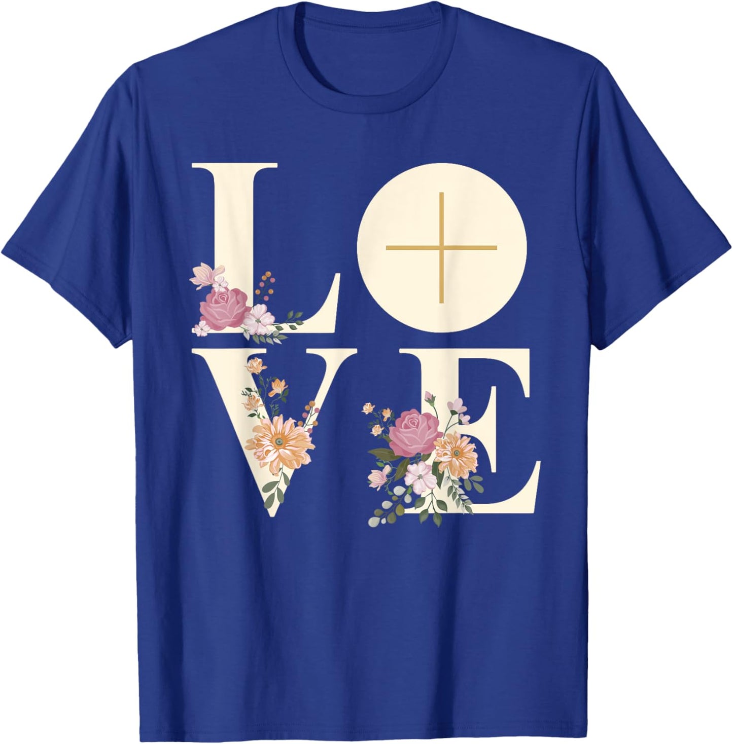Love Cross Floral Eucharist Liturgy Catholic Christian T-Shirt - T-Shirt | Royal