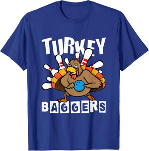 Turkey Baggers Bowling Lover Funny Happy Thanksgiving Day T-Shirt - T-Shirt | Royal
