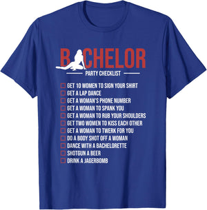 Bachelor Party Checklist Funny Groom Bachelor Party T-Shirt - T-Shirt | Royal