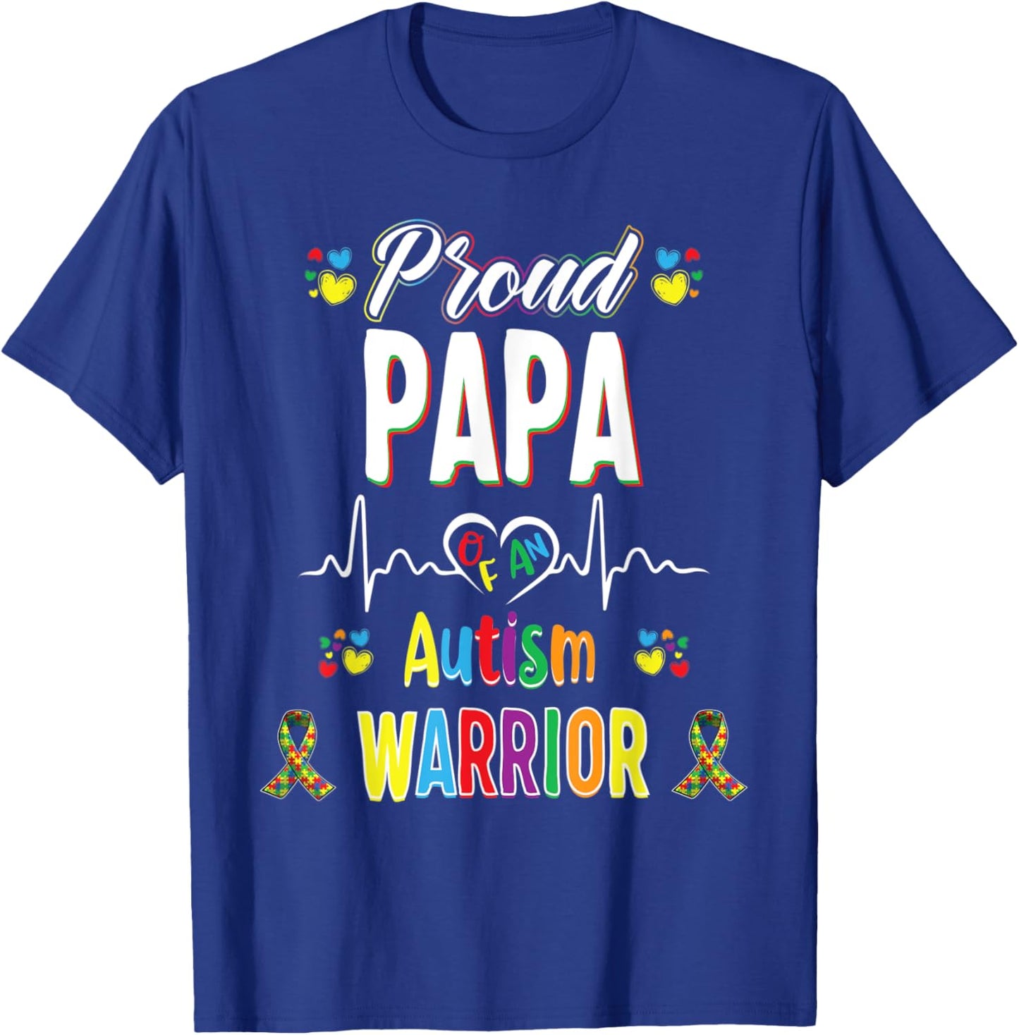 proud papa Autism warrior awareness ribbon Autistic T-Shirt - T-Shirt | Royal