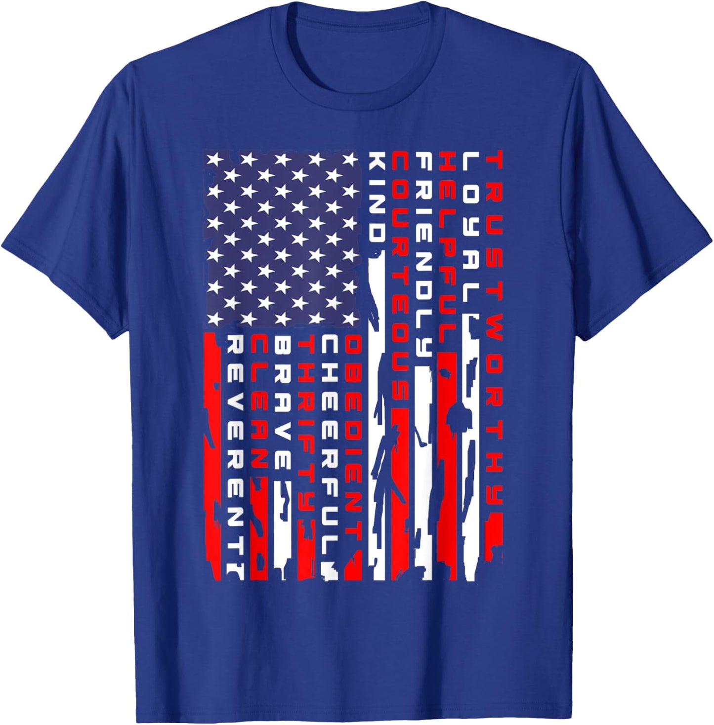 Vintage American Flag Scouting Law T-Shirt - T-Shirt | Royal