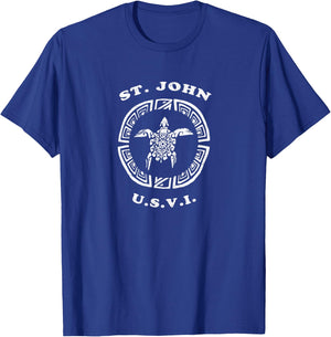 St. John USVI Retro Vintage Tribal Turtle Vacation Gift T-Shirt - T-Shirt | Royal
