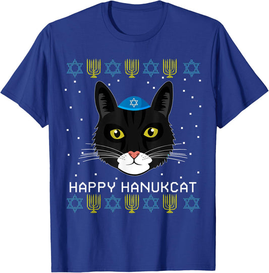 Happy Hanukcat Ugly Hanukkah Sweater Cat Chanukah Jewish Women T-Shirt - T-Shirt | Royal