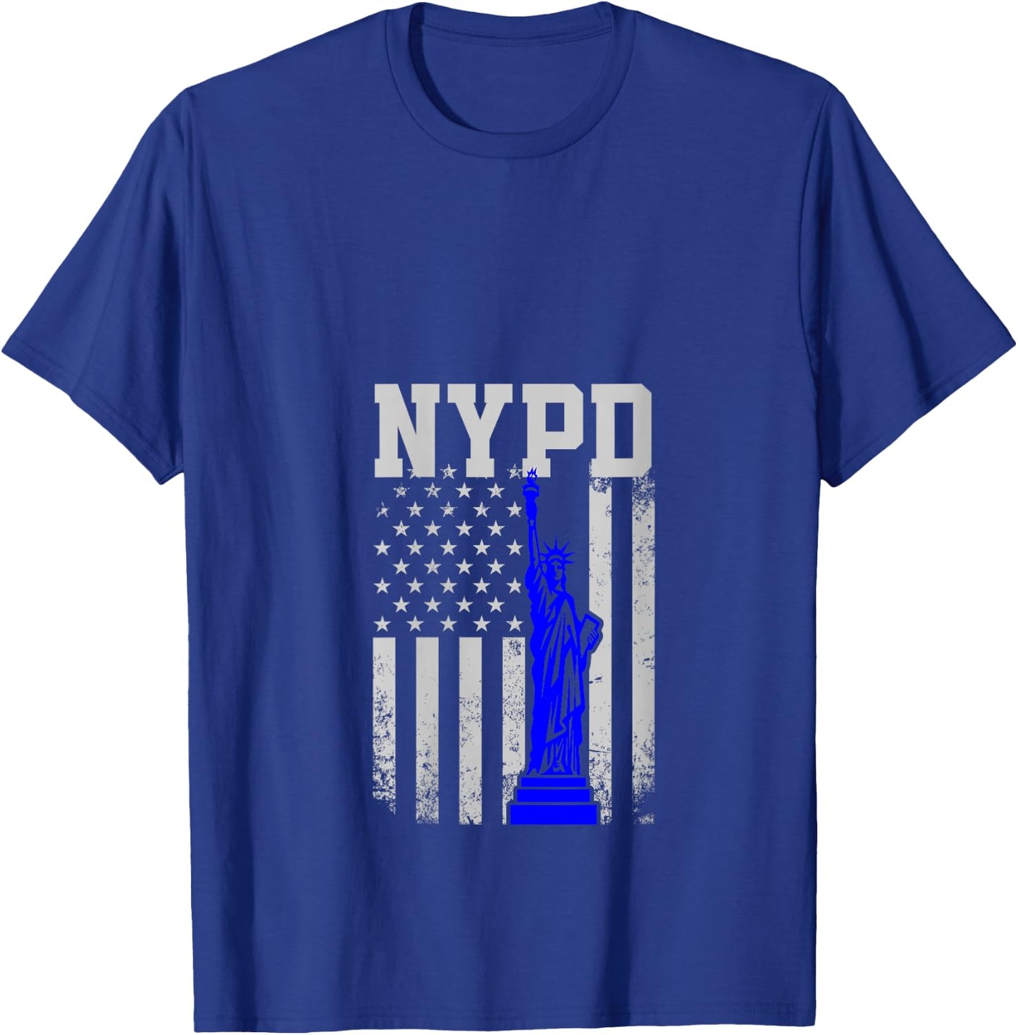 NYPD New York Police Department Statue Of Liberty Distressed V-Neck T-Shirt - T-Shirt | Royal