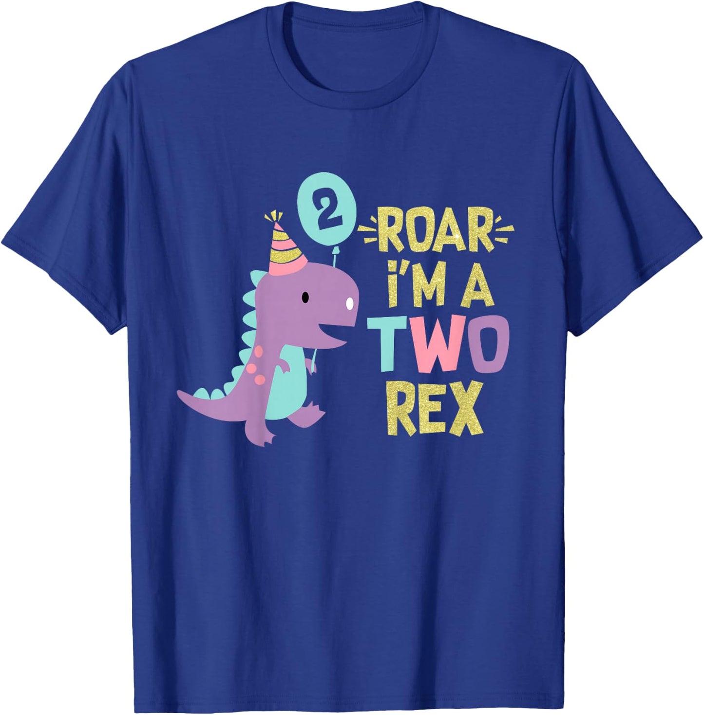 Two Rex 2nd Birthday Girls Cute Second Dinosaur 2 Year Old T-Shirt - T-Shirt | Royal