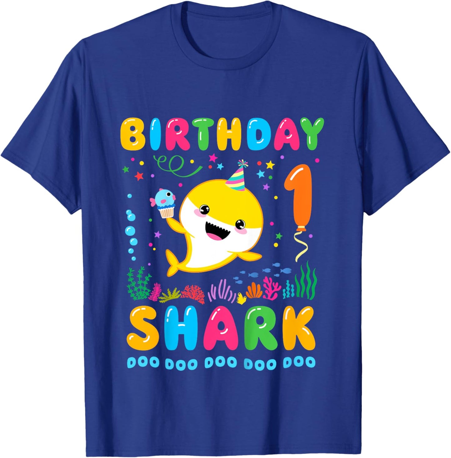 Birthday Shark 1 Year Old Boy or Girl 1st Day Kawaii T-Shirt - T-Shirt | Royal