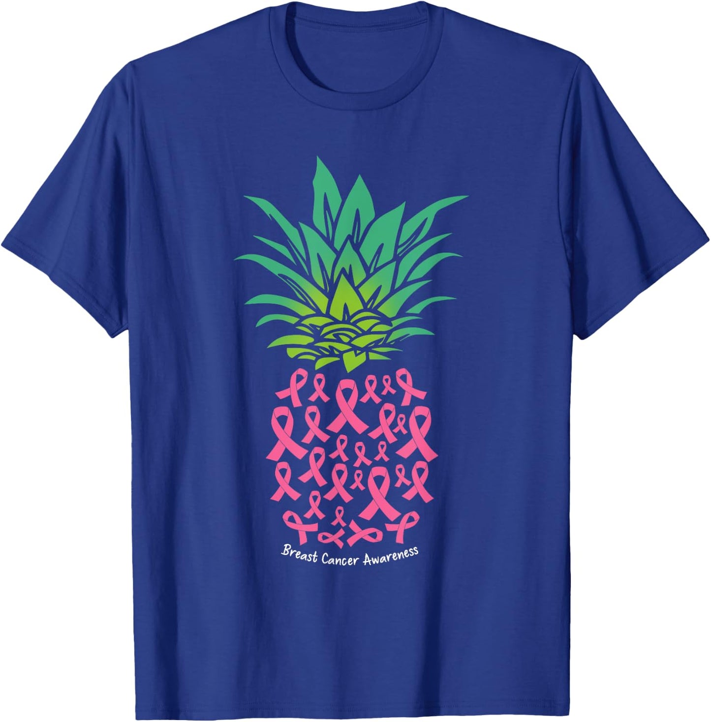 Pineapple Pink Ribbon Funny Breast Cancer Awareness T-Shirt - T-Shirt | Royal