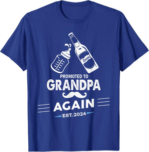 Promoted To Grandpa Again 2024 Funny Pregnancy Announcement T-Shirt - T-Shirt | Royal