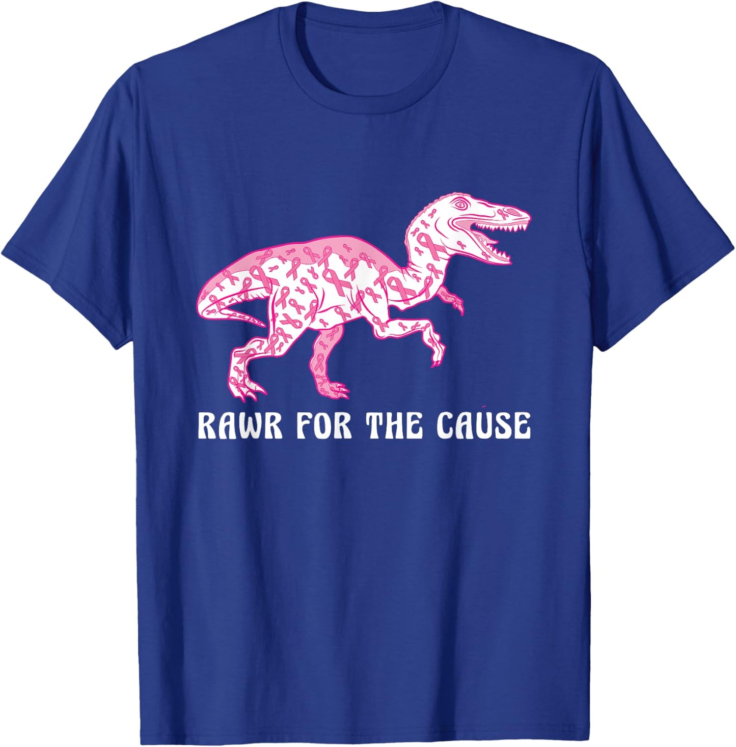 Dinosaur Pink Ribbon Breast Cancer Awareness Month Warrior T-Shirt - T-Shirt | Royal