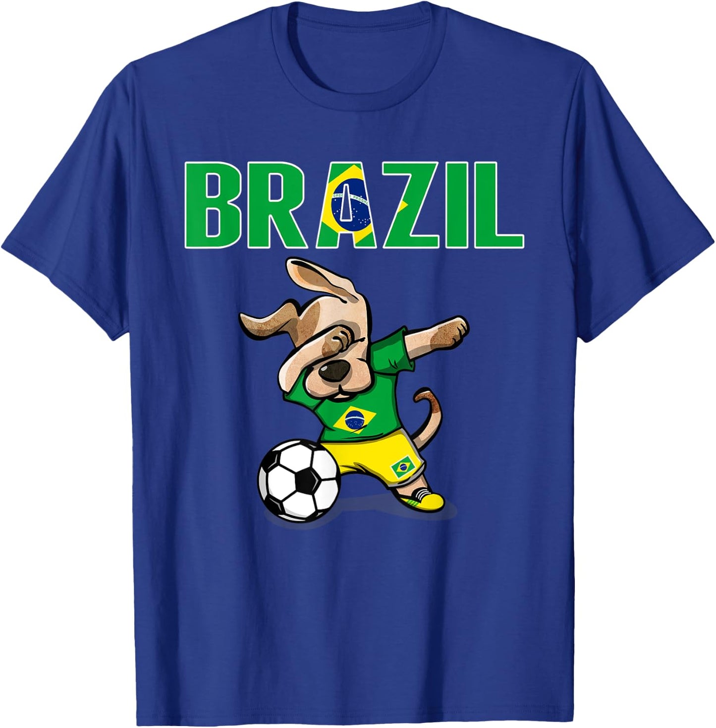Dabbing Dog Brazil Soccer Fan Jersey Brazilian Flag Football Men Women Kids T-Shirt - T-Shirt | Royal