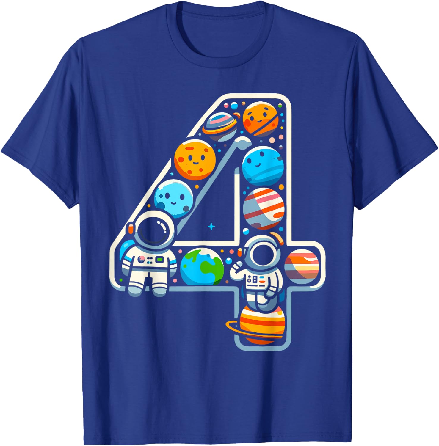 4 Year Old Outer Space Astronaut 4th Birthday Boy Girl Kids T-Shirt - T-Shirt | Royal