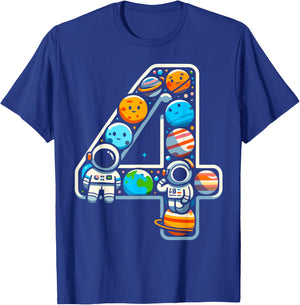 4 Year Old Outer Space Astronaut 4th Birthday Boy Girl Kids T-Shirt - T-Shirt | Royal