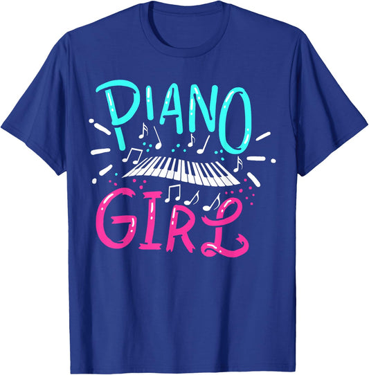 Piano Girl Pianist Music Notes Gift T-Shirt - T-Shirt | Royal