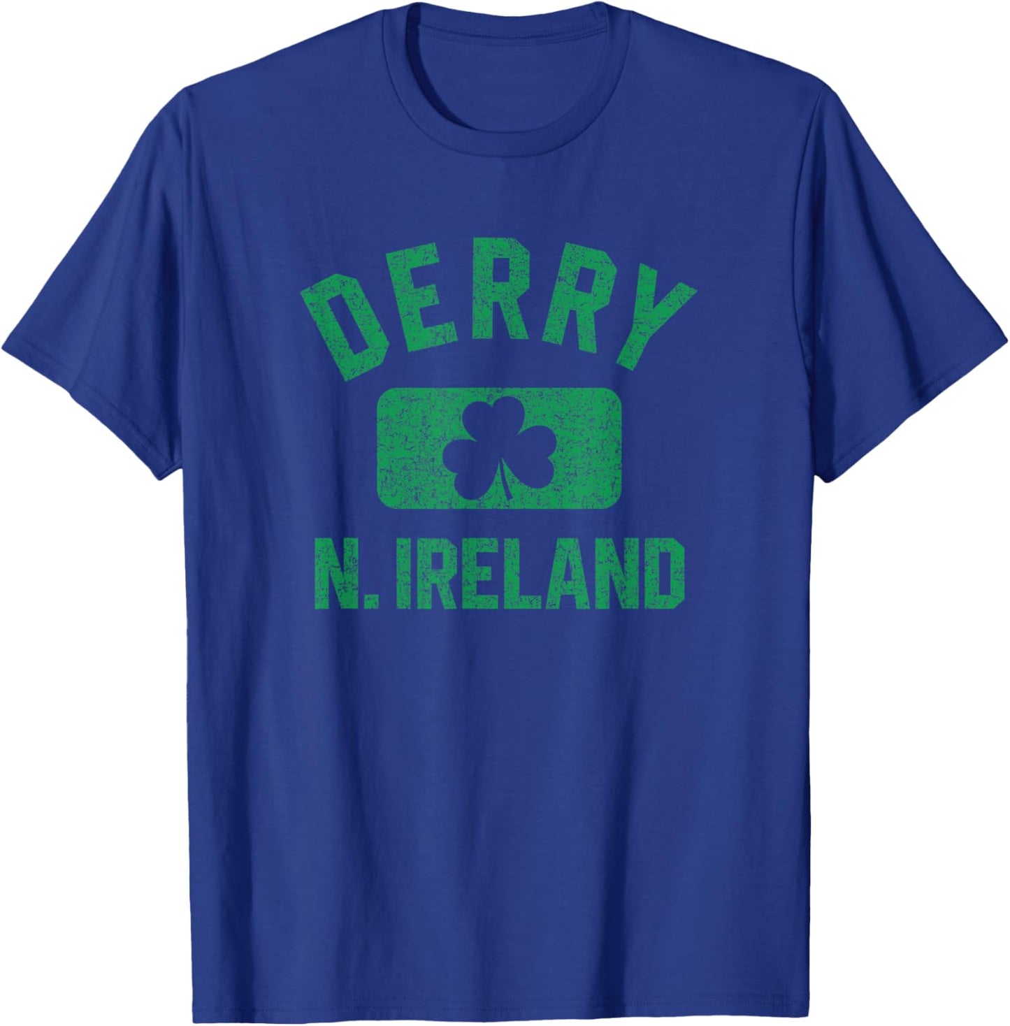 Derry N. Ireland Gym Style Distressed Green Print T-Shirt - T-Shirt | Royal