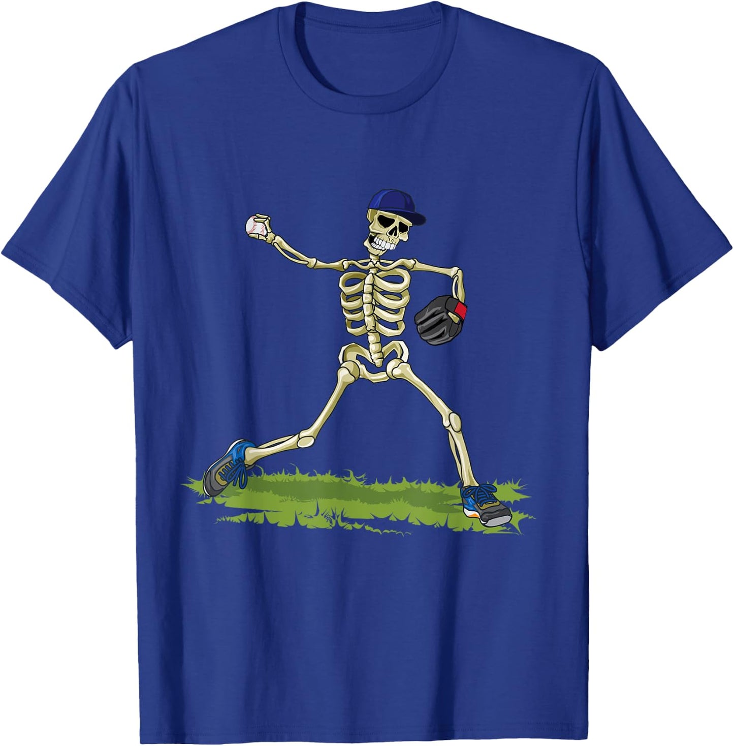 Baseball Skeleton Halloween Men Boys Baseball Halloween T-Shirt - T-Shirt | Royal