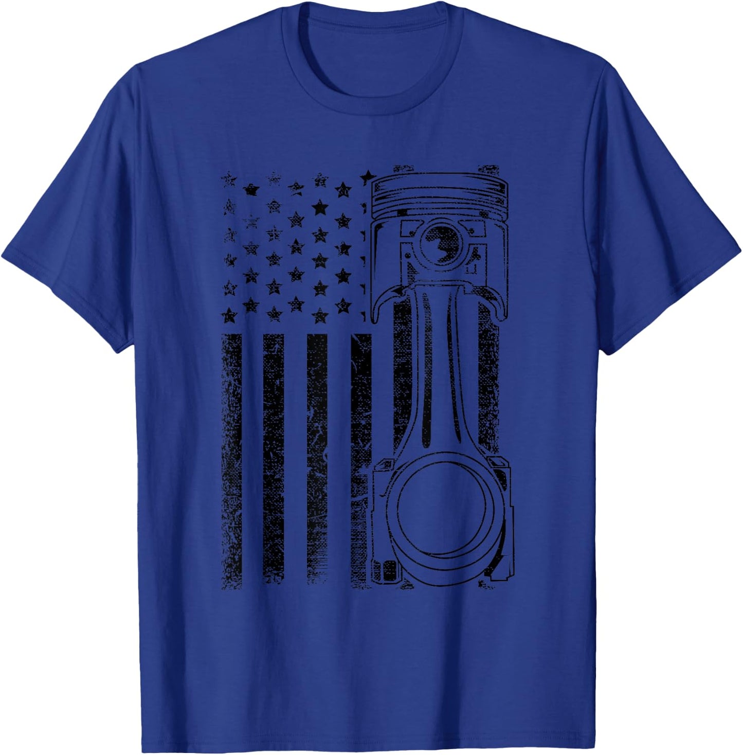 Vintage American Flag Piston Funny Muscle Car Mechanic Gift T-Shirt - T-Shirt | Royal