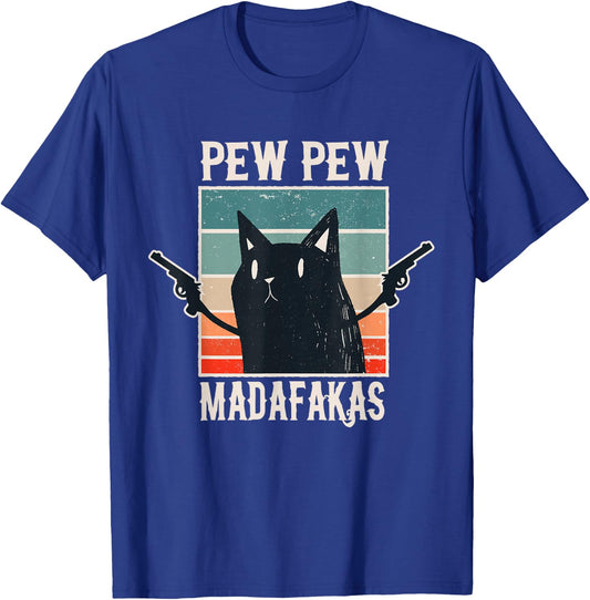 Cat Pew Pew Madafakas Retro Vintage Gift T-Shirt - T-Shirt | Royal