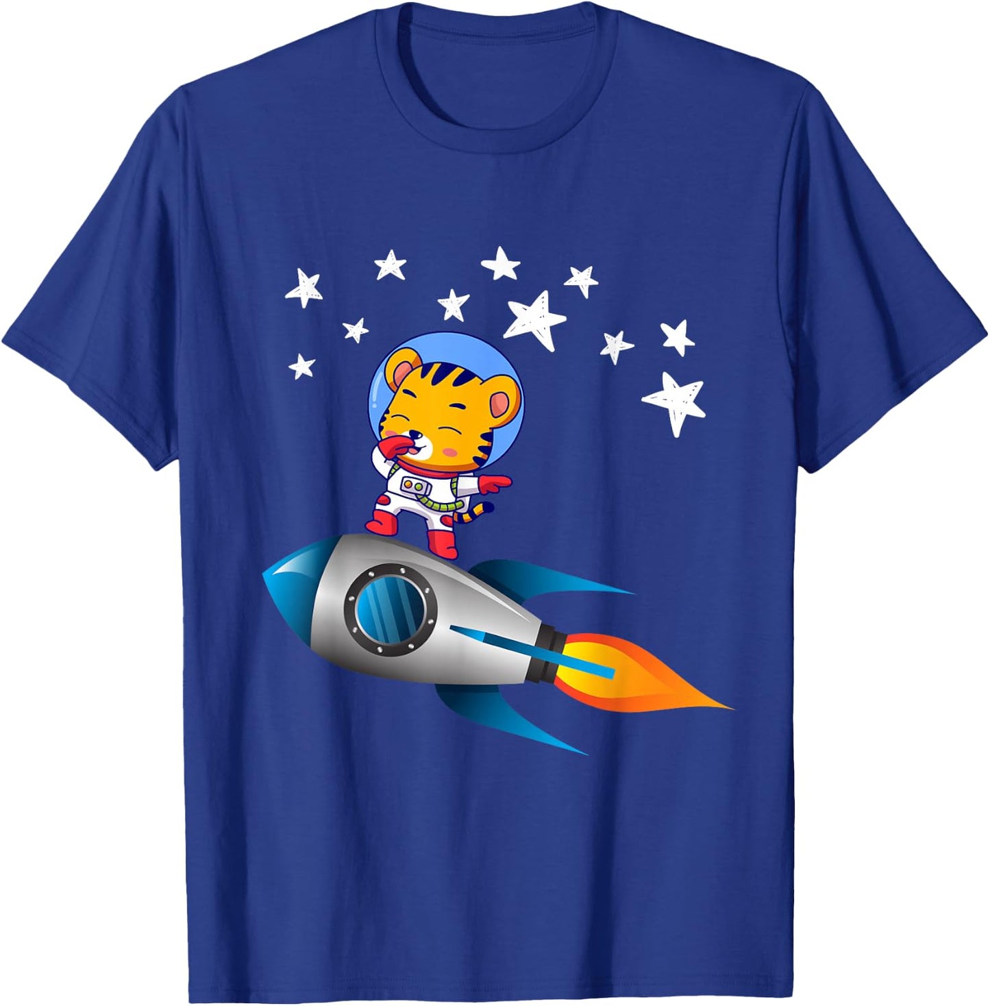 Tiger Astronaut Dabbing On Rocket Space Ship Dab T-Shirt - T-Shirt | Royal