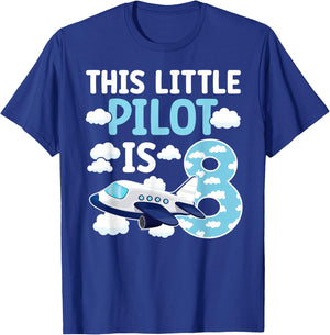 8th Airplane Birthday Party Eight Year Old Pilot Birthday T-Shirt - T-Shirt | Royal