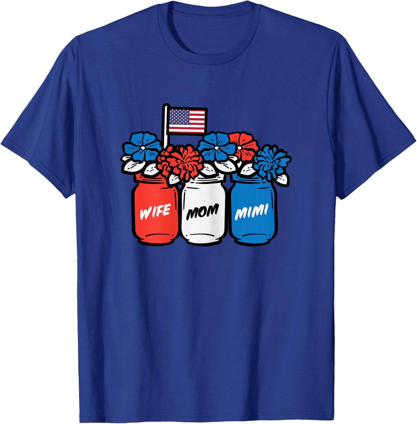 4th July Wife Mom Mimi Flowers Patriotic Mom Grandma Women T-Shirt - T-Shirt | Royal