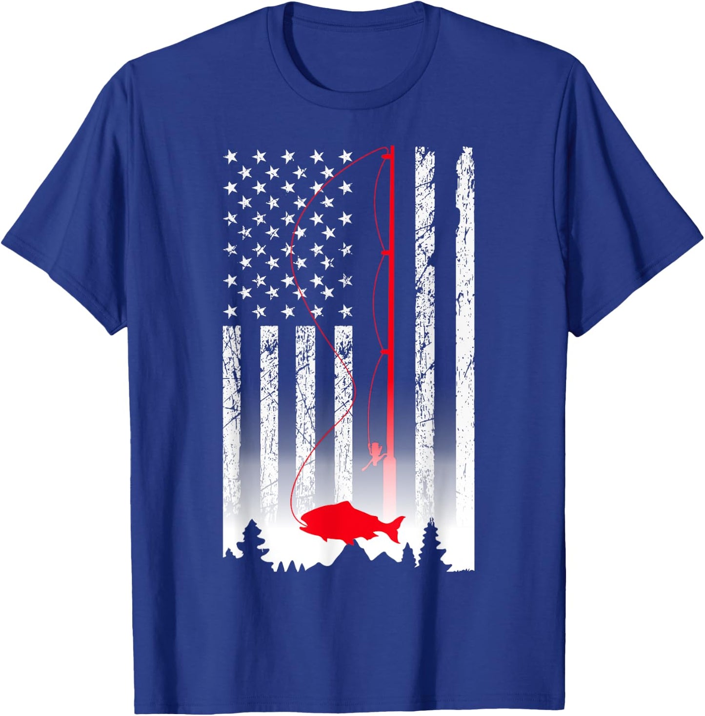 American Flag Fishing Rod USA Patriotic Lover T-Shirt - T-Shirt | Royal