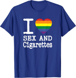 I Love Sex Cigarettes a Rainbow Heart of Funny Smoking Party T-Shirt - T-Shirt | Royal