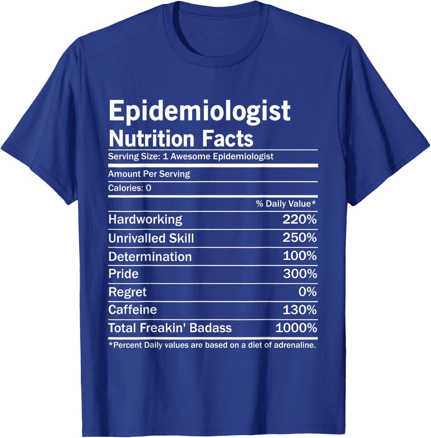 Epidemiologist Nutrition Facts Funny Epidemiology T-Shirt - T-Shirt | Royal