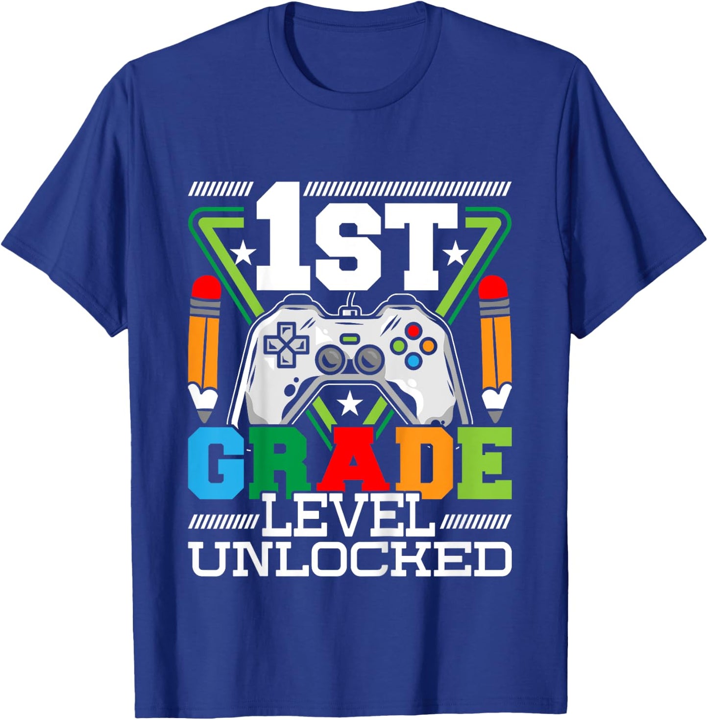 Kids 1st Grade Level Unlocked - First Day Of School Video Game T-Shirt - T-Shirt | Royal