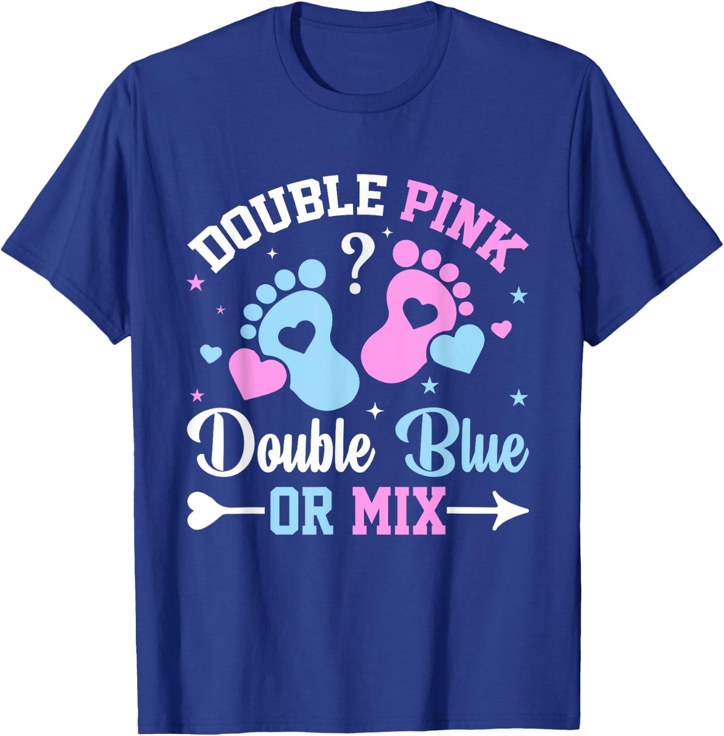 Double Pink Double Blue Mix Twin Gender Announcement Reveal T-Shirt - T-Shirt | Royal
