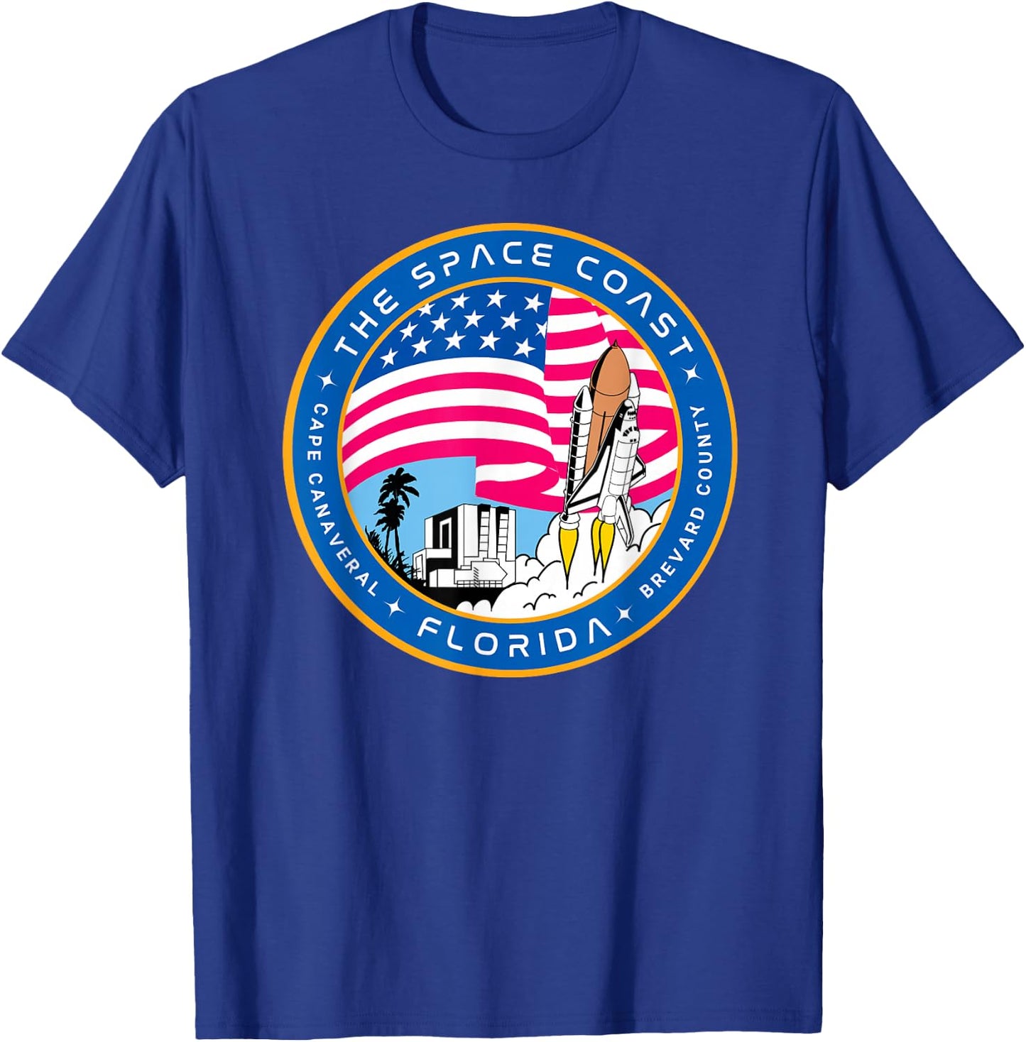 Space Coast Cape Canaveral Florida Space Shuttle Emblem T-Shirt - T-Shirt | Royal