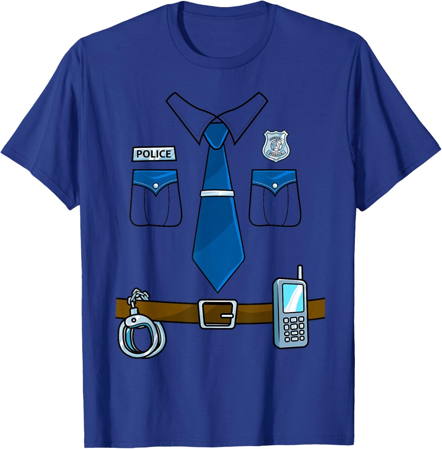 Police Costume Cop Uniform Officer Halloween Women Men Boys Small T-Shirt - T-Shirt | Royal