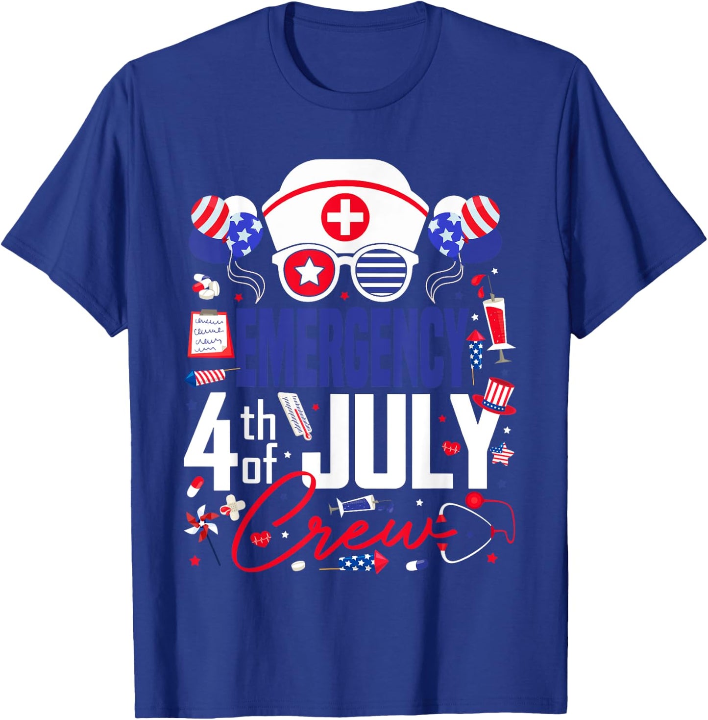 Emergency Nurse 4th of July Crew Independence Day Patriotic T-Shirt - T-Shirt | Royal