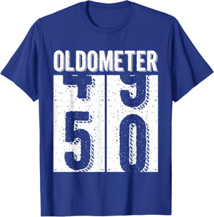 50th Birthday Gifts Oldometer 49-50 Vintage Funny Men Women T-Shirt - T-Shirt | Royal