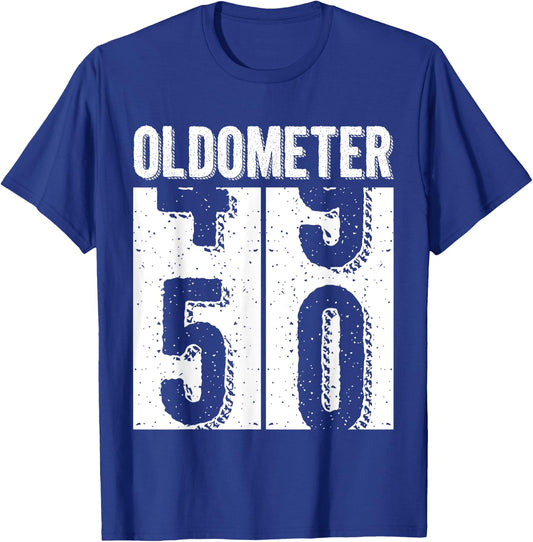 50th Birthday Gifts Oldometer 49-50 Vintage Funny Men Women T-Shirt - T-Shirt | Royal