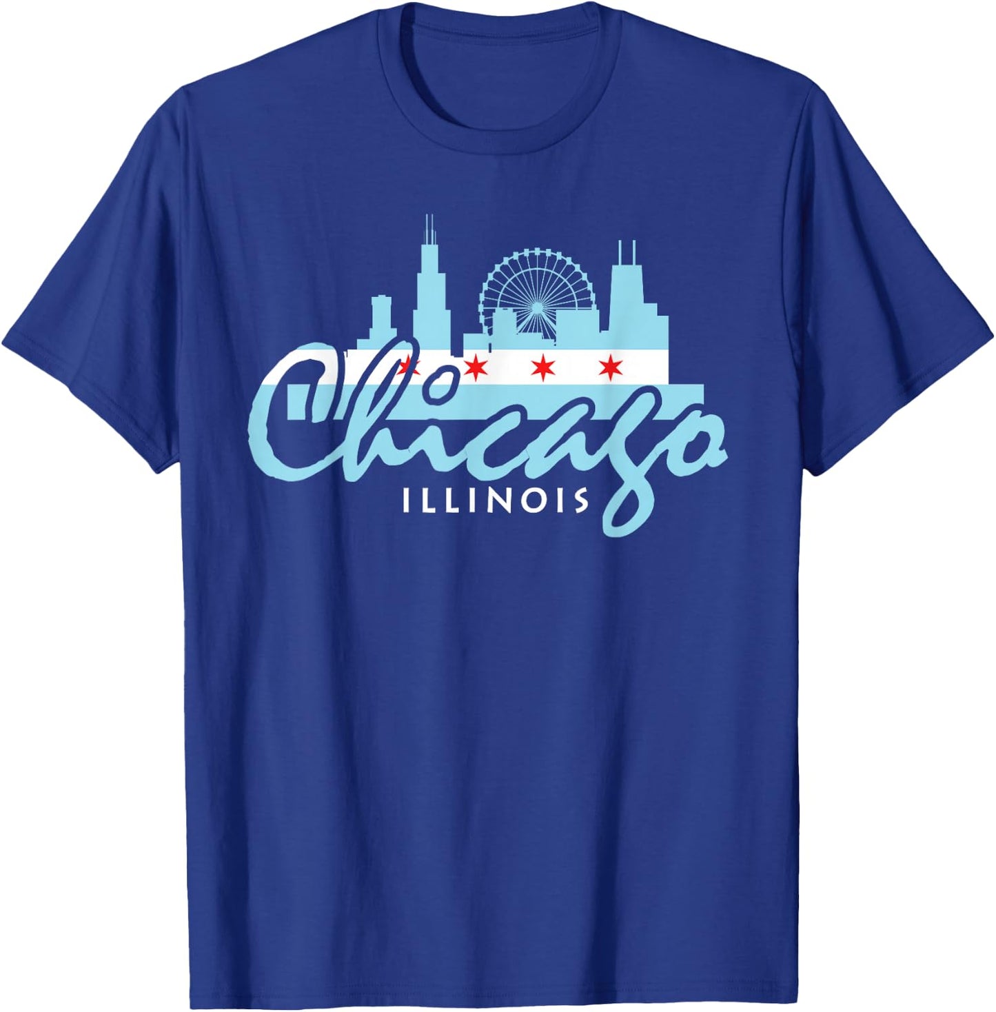 Chicago Illinois Flag Vintage Skyline Shirt Men Women T-Shirt - T-Shirt | Royal