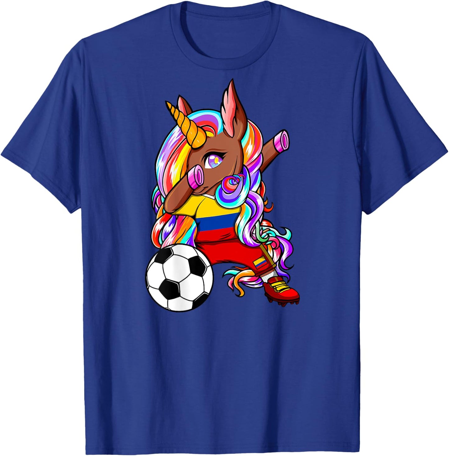 Dabbing Brown Skin Unicorn Colombia Soccer Lovers Football T-Shirt - T-Shirt | Royal