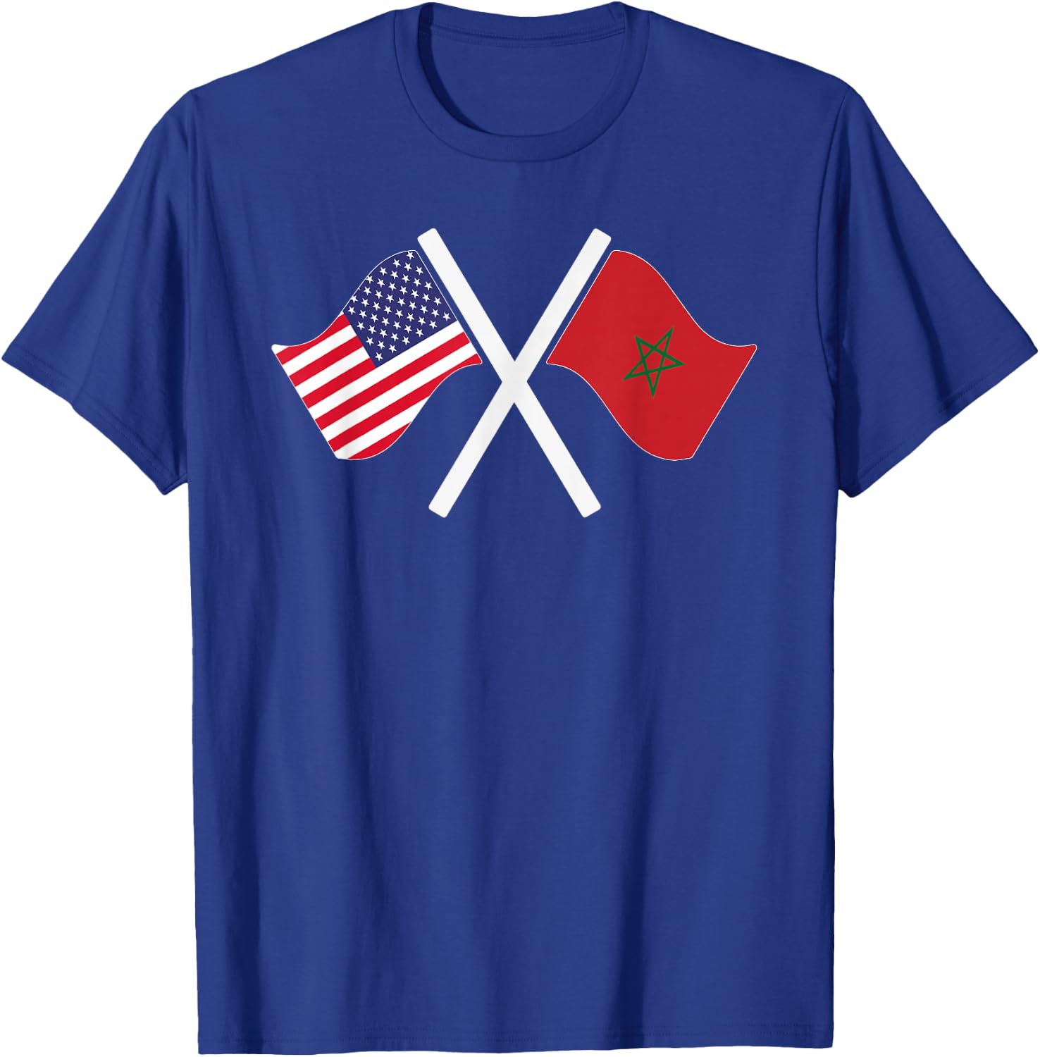USA and Morocco Crossed Flags Dual Roots T-Shirt - T-Shirt | Royal
