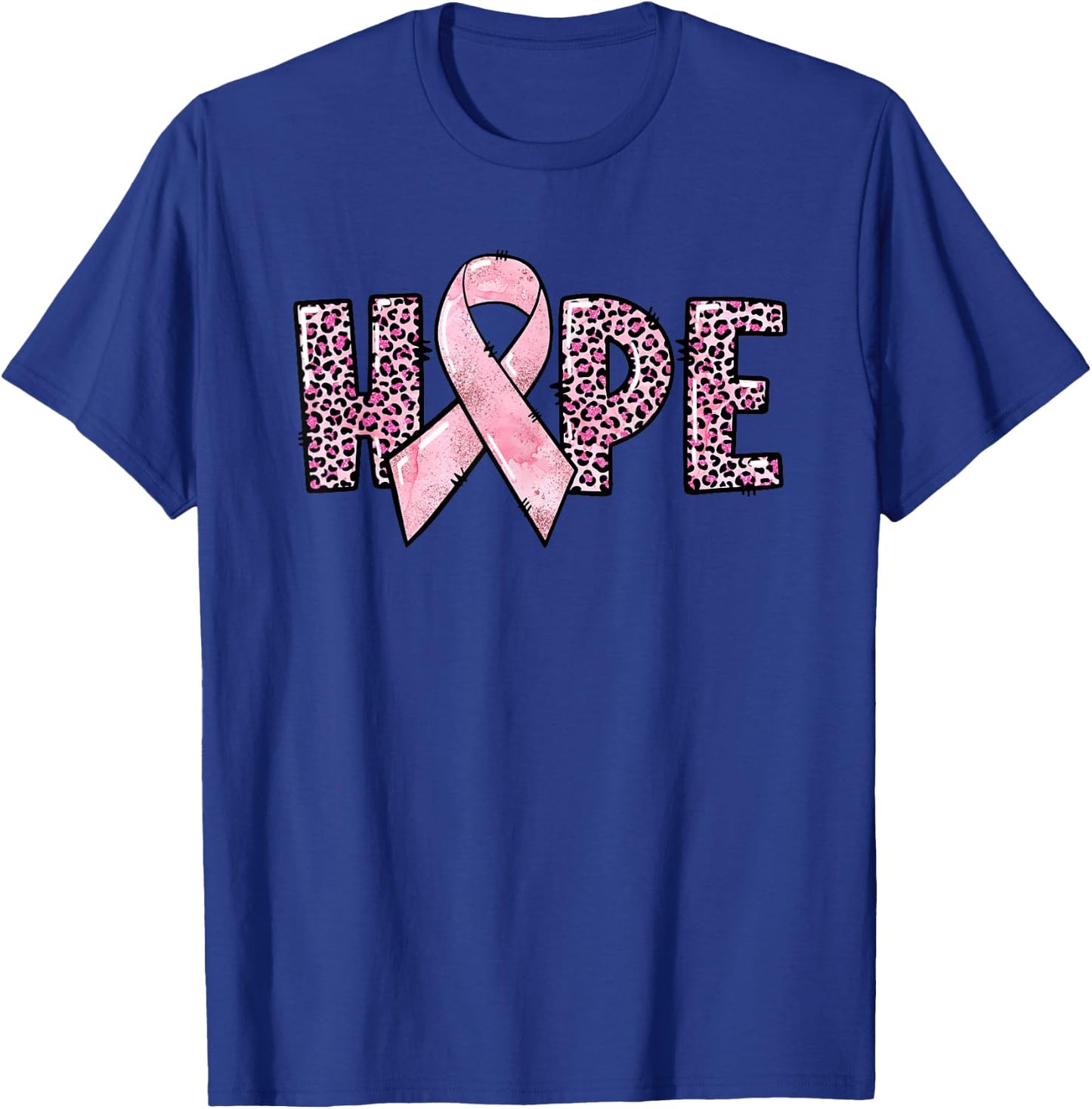 Hope - Breast Cancer Awareness Leopard Cheetah Pink Ribbon T-Shirt - T-Shirt | Royal