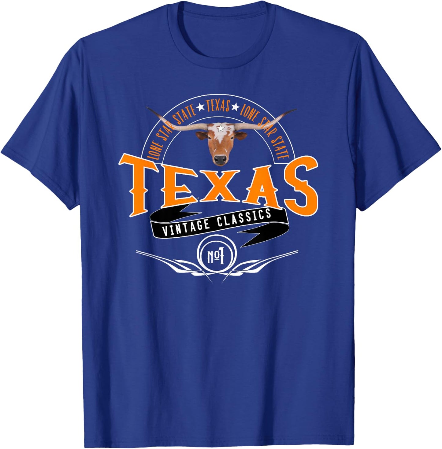Vintage Classic Style Texas Lone Star Longhorn Design T-Shirt - T-Shirt | Royal