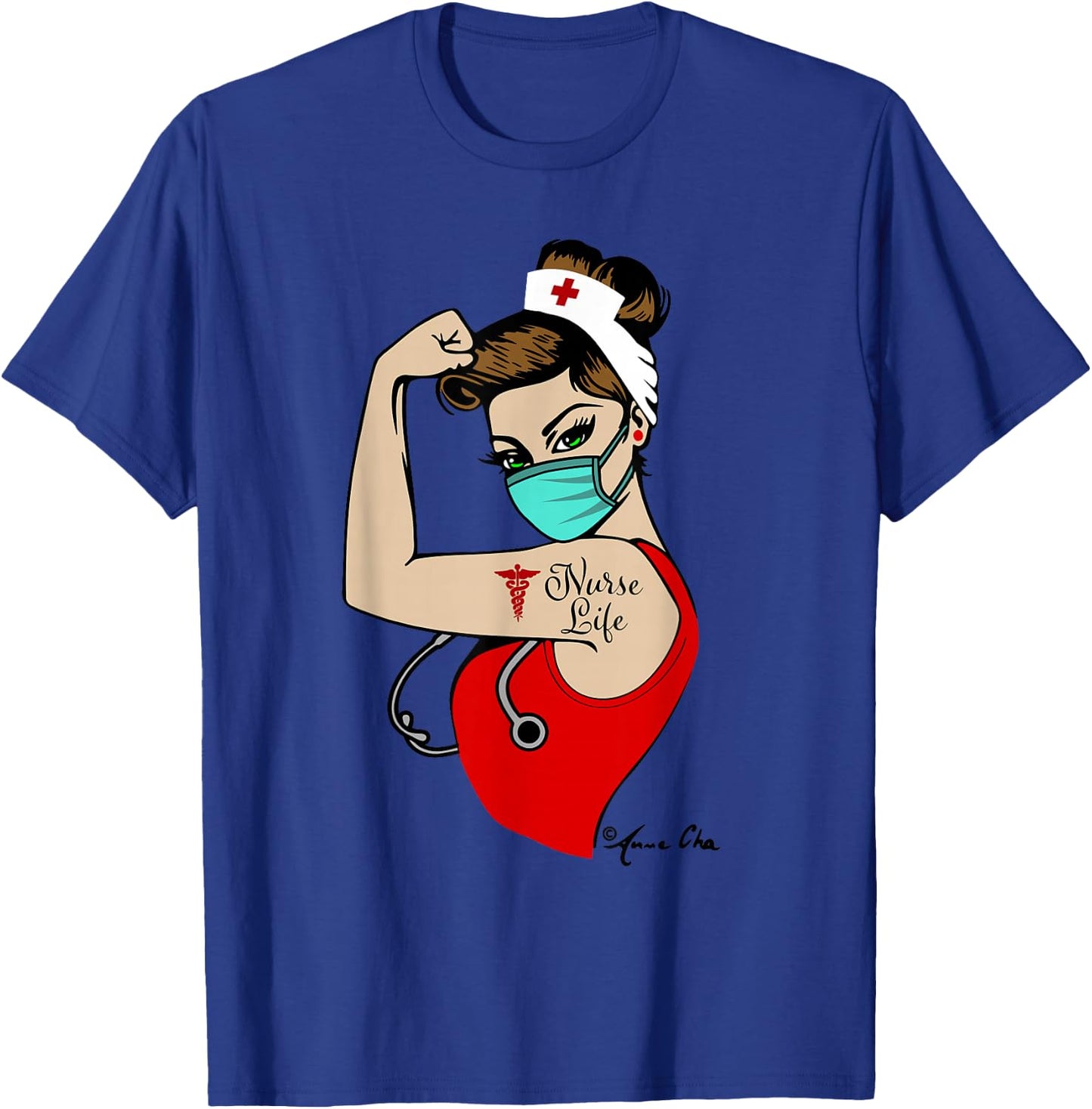 NURSE LIFE Girl Power Pin Up Rosie Riveter Retro Vintage T-Shirt - T-Shirt | Royal